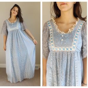 Vintage 1970s Boho Lace Empire Waist Maxi Dress